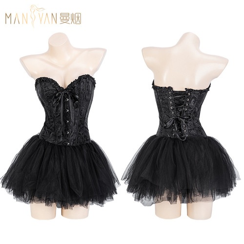 Man Yan sexy lingerie women's dark angel vest uniform sexy tube top fish bone waist set 8713+8709