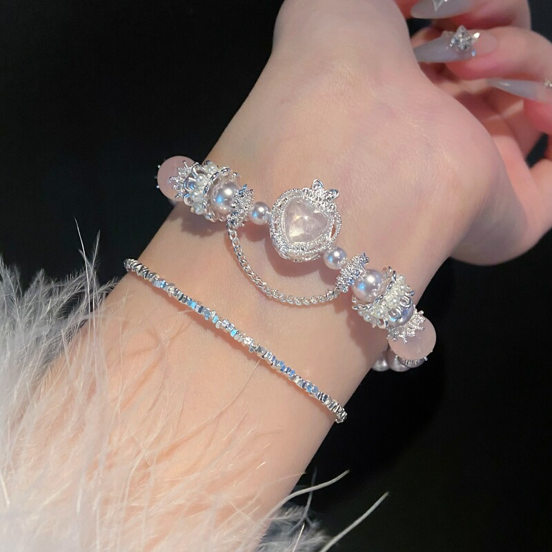 韓国パールビーズラブストレッチブレスレット、小さくて新鮮で絶妙で甘いブレスレット、ファッショナブルで多用途な女性用ブレスレット|undefined