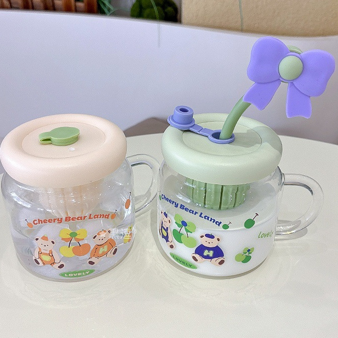 Taza de agua de vidrio resistente a altas temperaturas para niñas, flores lindas de alto valor, corazón de niña, taza de separación de té de oficina
