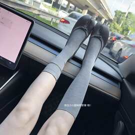 夏季薄款堆堆袜直筒无跟螺纹口舒适不下掉米色纯色百搭女士长袜