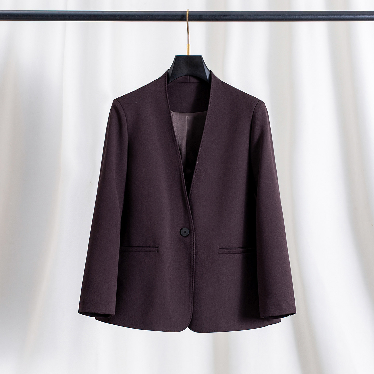 Pre-Sale Old Money Style~Ankela Red Silhouette V-Neck Blazer for Women, Autumn Long-Sleeve Collarless Wool Suit, Loose and Relaxed