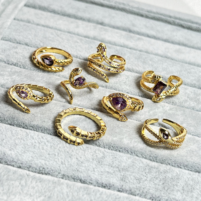 6g Weight Zircon Inlay Material Open Rings Classification Adjustable Ring Size 1 Piece Quantity Daily Occasion Copper Material Snake Pattern All Seasons Season Women's Gender Inlay Design IG Style Style Wholesale Jewelry IG Style Snake Copper Zircon Inlay Open Rings 3