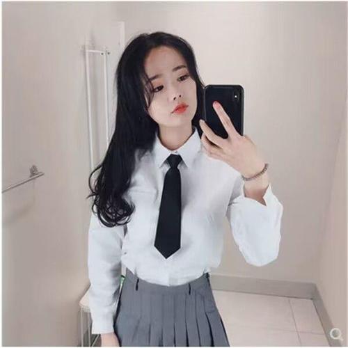 Black Women's Zipper Collar Lazy No Iron Shirt Decorative Japanese JK Short/Long Style College Wind Student Unisex