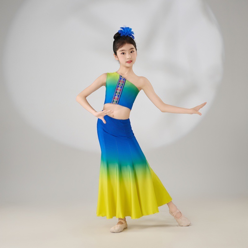 子供用ダイダンス衣装、女の子用フィッシュテールスカート、ヒップカバーハーフスカート、孔雀舞衣装、練習用スカート|undefined