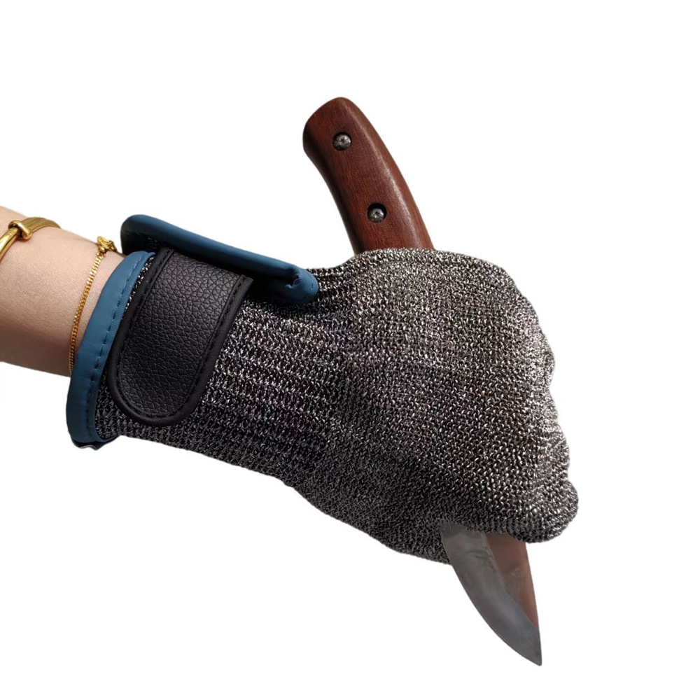 现货钢丝手套魔术贴亚马逊出口魔术贴调节轻便屠宰电锯割肉手套