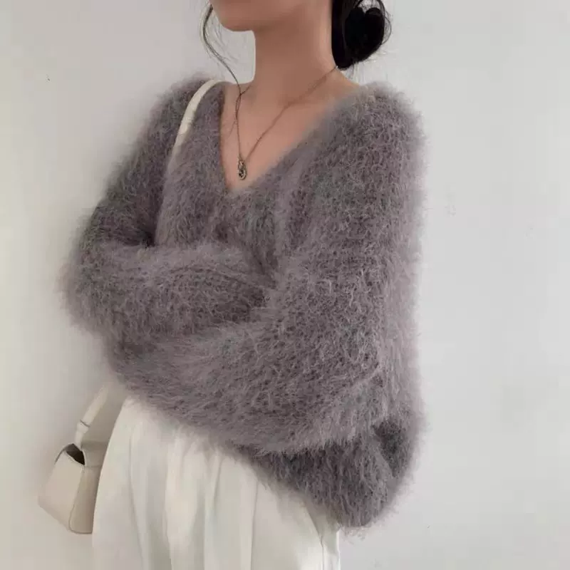 2025韩版宽松百搭秋冬开衫慵懒风领单排扣针织衫毛衣挂脖上衣