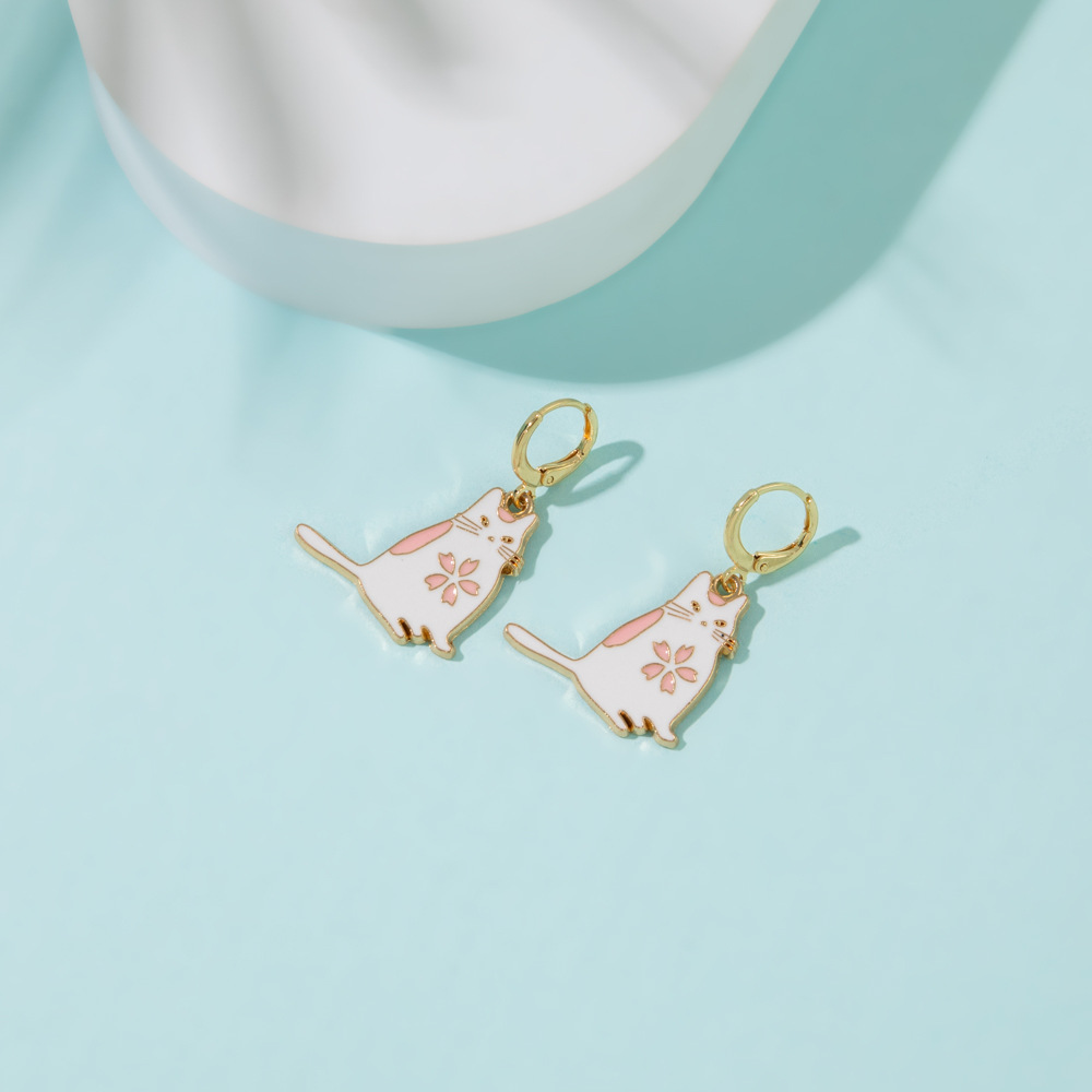 new creative cartoon cat earrings personality small fashion pink rabbit cat cloud ear clip