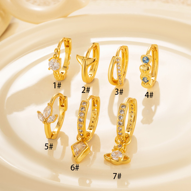 Ear Cartilage Rings & Studs Piercing Type 1 Piece Quantity 1 Piece Ear Cartilage Rings & Studs Elegant Simple Style Streetwear Heart Shape Copper Plating Zircon