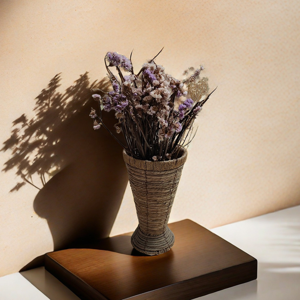 Florero de Paja Tejida Hecho a Mano en Forma de Taza para Decoración del Hogar