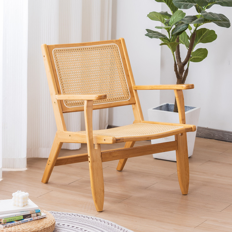 Silla de ocio de ratán de bambú con apoyabrazos, balcón doméstico con silla de respaldo, sofá al aire libre, sillón reclinable, nuevo estilo