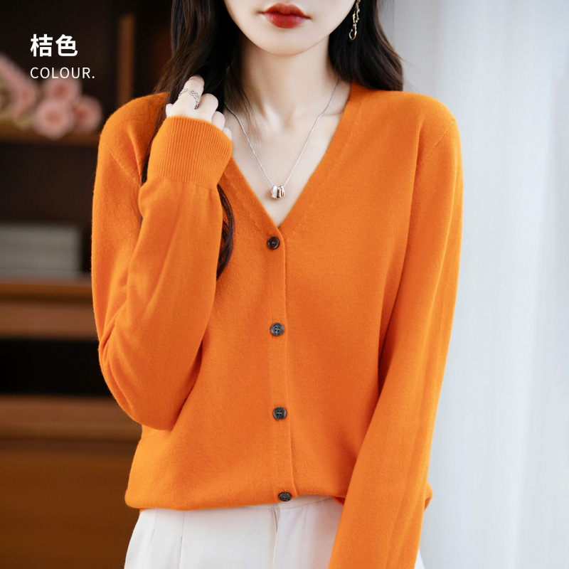 2025V领针织开衫女薄款秋季新款宽松毛衣外套外搭小香风上衣纯色|undefined