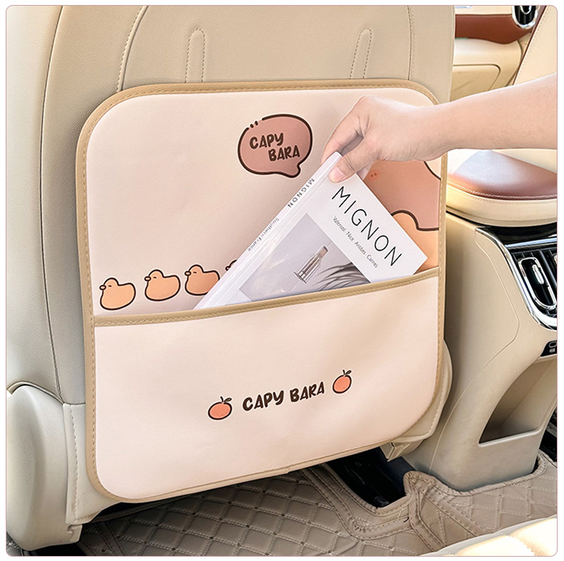 Car anti-kick pad cute cartoon kiss dolphin anti-kick pad leather dirt-resistant wear-resistant car seat back storage anti-kick pad