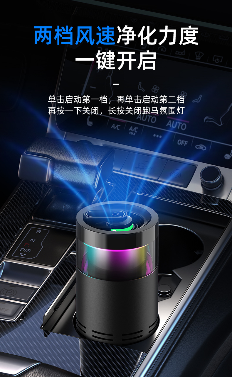Cross-Border New Model Car Air Purifier, Negative Ion Odor Removal Purifier, Desktop Air Purifier with Replaceable Filter
