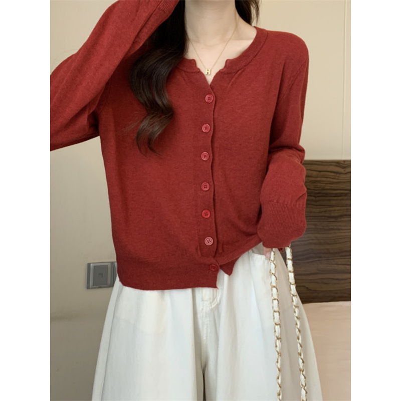 (2개) 2024 니트 카디건 여자 가을과 겨울 새로운 한국식 V 넥 올매치 슬림 핏 짧은 소형 외부 스웨터 코트 탑
