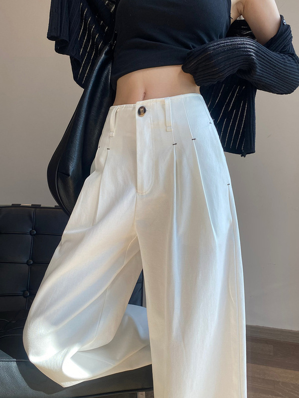 Spring and Autumn White Suit Wide-Leg Pants for Women, Professional High-Waisted Drapey Casual High-End Old Money Style Wool Straight Pants Spring and Autumn White Suit Wide-Leg Pants for Women, Professional High-Waisted Drapey Casual High-End Old Money Style Wool Straight Pants