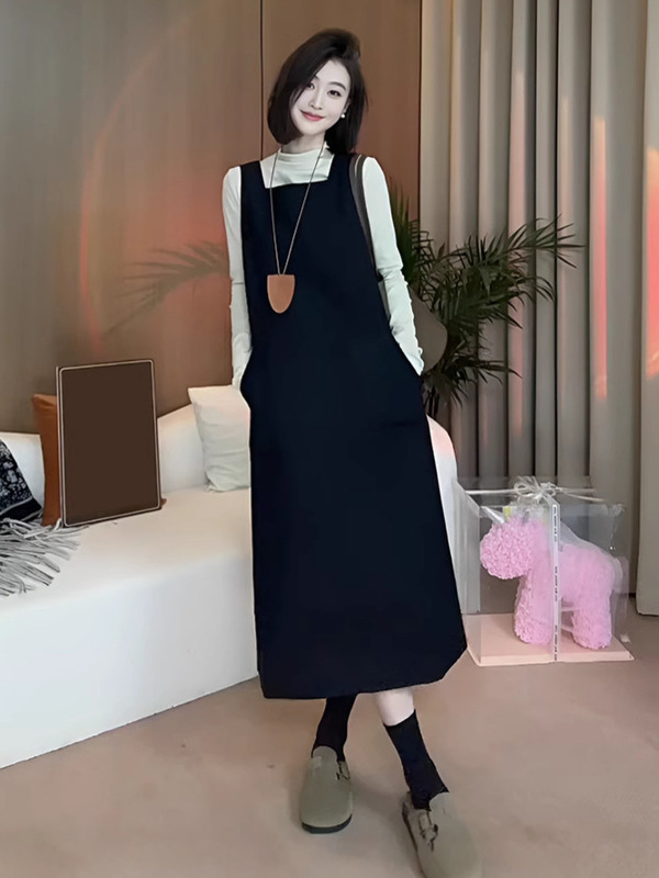 韩系chic高级感套装2025新款春秋绝美背带套装连衣裙子长裙两件套|undefined