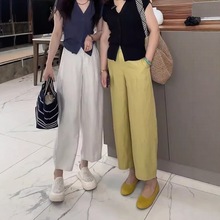 天丝亚麻休闲裤女夏季新款大码胖mm小个子遮肉显瘦九分香蕉奶奶裤
