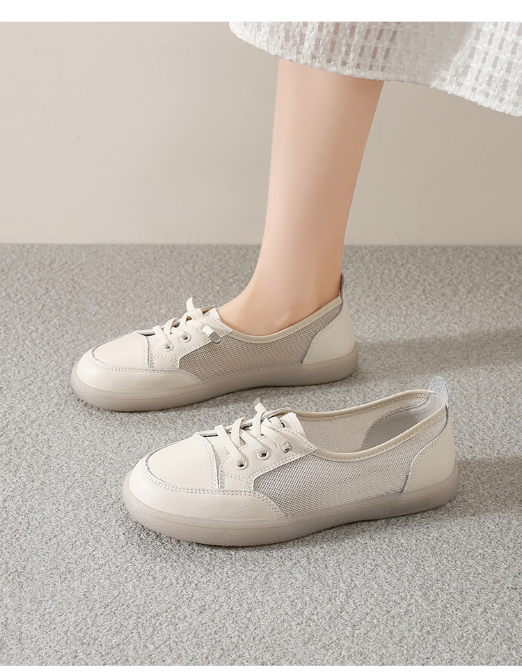 Giày sneaker nữ đế bằng phong cách Đức huấn luyện, mặt lưới thoáng khí, nhẹ, dễ phối đồ — A180E Màu be chi tiết 15