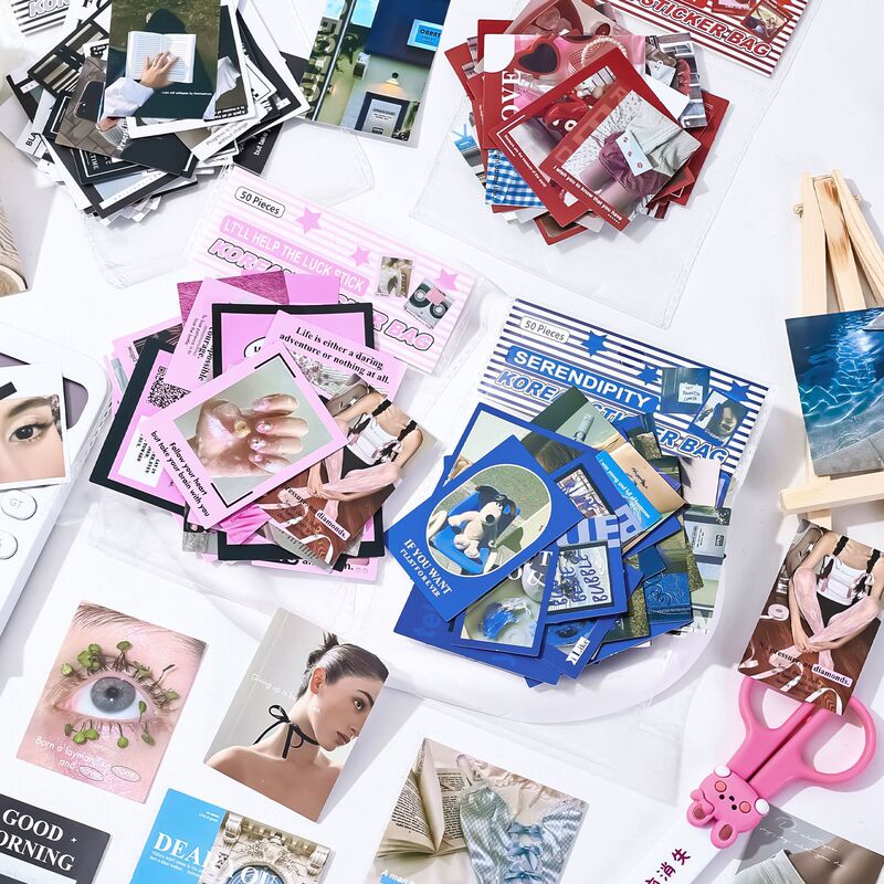 Xinqixin 50 Korean Sticker Pack Series, High-End Creative Collage Material Package, DIY Handbook Stickers Xinqixin 50 Korean Sticker Pack Series, High-End Creative Collage Material Package, DIY Handbook Stickers