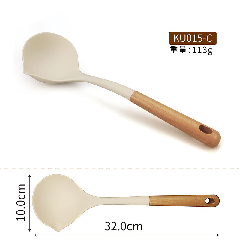 Nuevo mango de madera utensilios de cocina de silicona transfronterizo dedicado 12 piezas de alta temperatura resistente antiadherente sopa cuchara colador pala traje