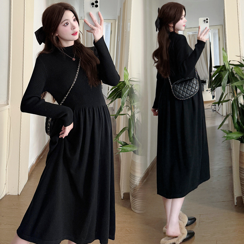 Maternity Autumn Dress 2025 New French Style Large Size Long-Sleeved Bottoming Skirt Autumn and Winter Pregnant Mother's Classy Wear
