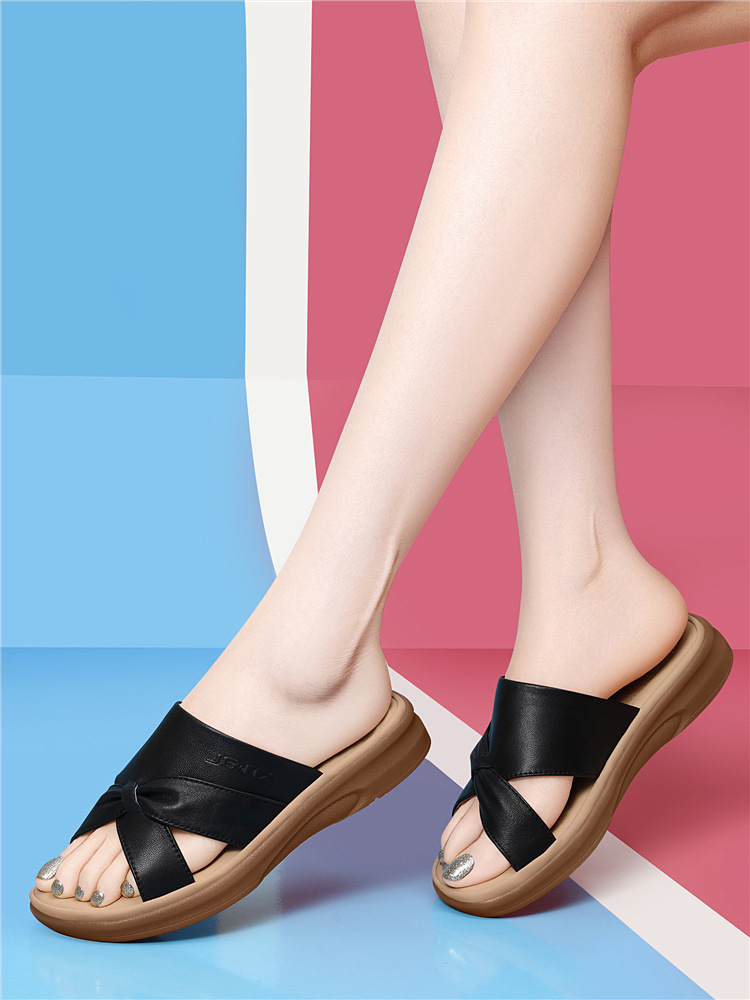 Dép sandal nữ đế dày xỏ ngón tiện lợi phong cách đơn giản cao cấp 2026 — 6054 Màu be, 6054 Da đen chi tiết 3
