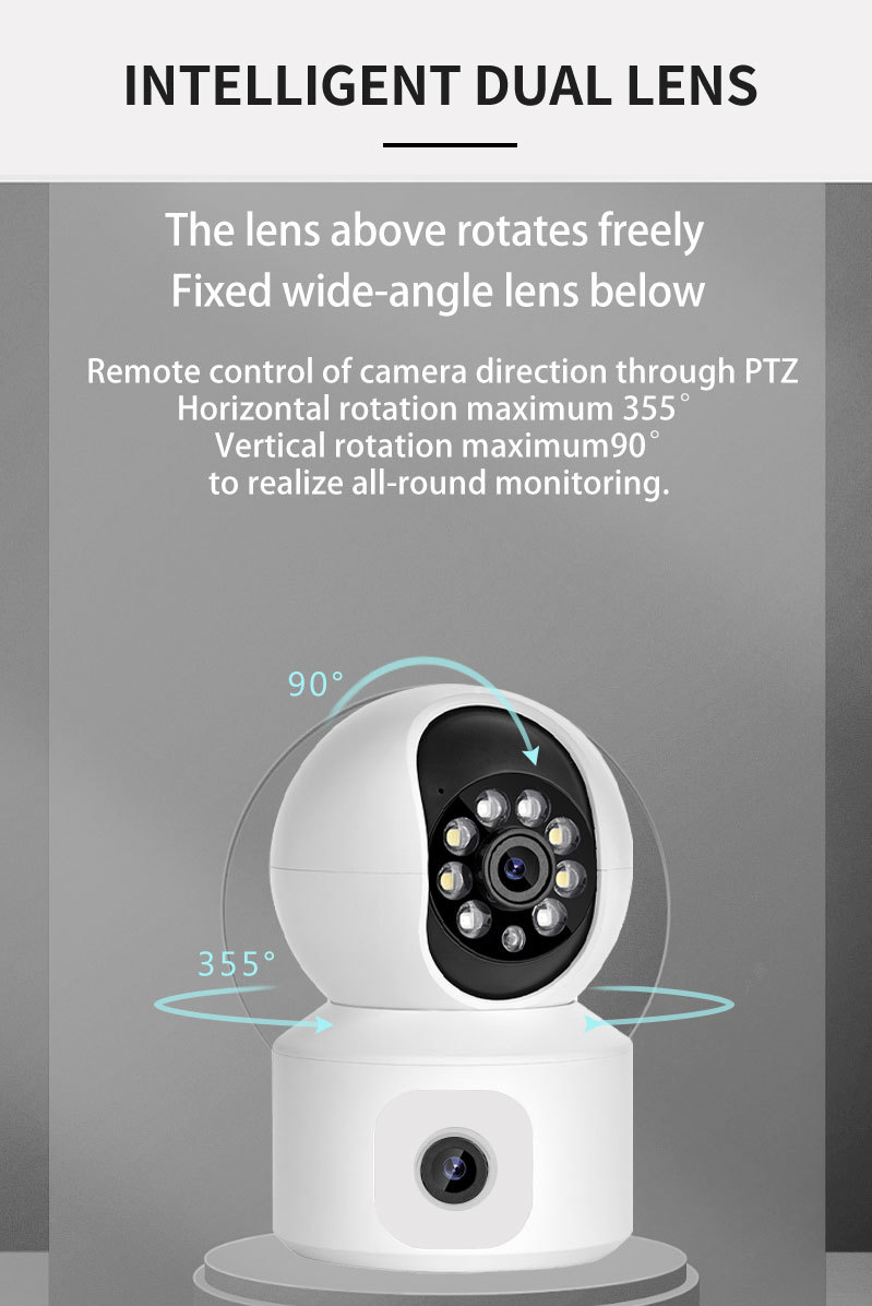 ICSEE çift lens WIFI gözetim kamerası, motorlu başlık