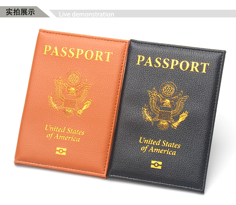Slim US passport holder, leather, portable, lychee texture, travel