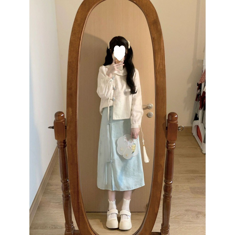 플러스 사이즈 여성의 가을 세트 여성의 2023 새로운 새로운 중국 스타일 디자인 탑 스커트 투피스 세트