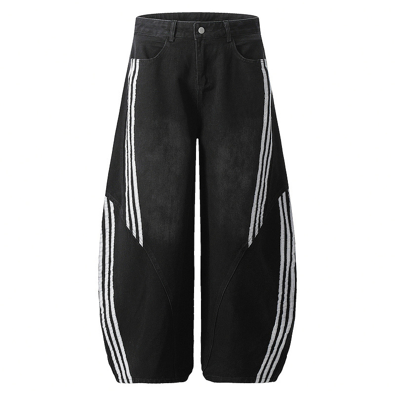 Clothing Home American-style Side Stripe Scimitar Jeans Men's and Women's Spring National Fashion Loose Cut Wide Leg Couple's Trousers Clothing Home American-style Side Stripe Scimitar Jeans Men's and Women's Spring National Fashion Loose Cut Wide Leg Couple's Trousers