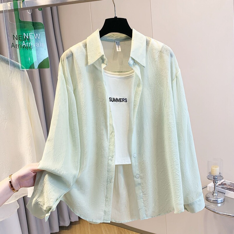 New Style Drapey Loose Shirt for Women, Ice-Patterned Korean Style Casual Jacket, Summer Sun Protection Shirt, Super Fairy Chiffon New Style Drapey Loose Shirt for Women, Ice-Patterned Korean Style Casual Jacket, Summer Sun Protection Shirt, Super Fairy Chiffon