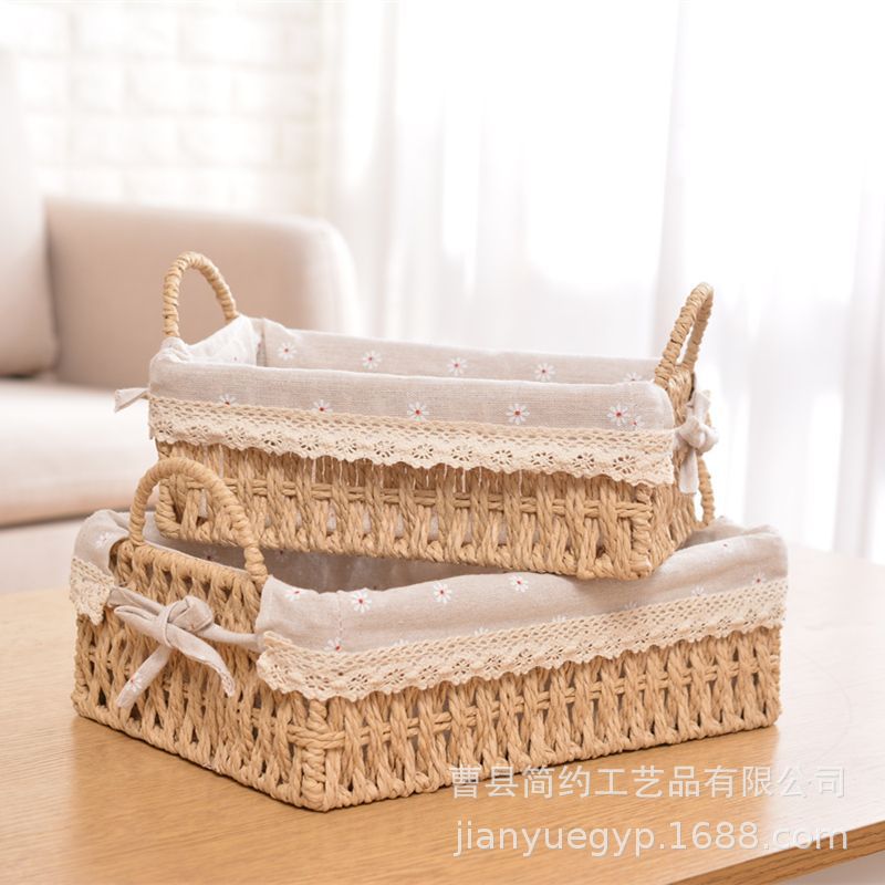 Cesta de almacenamiento tejido de escritorio organización cesta sundries merienda almacenamiento cesta juguete cosméticos almacenamiento cesta tela clave caja