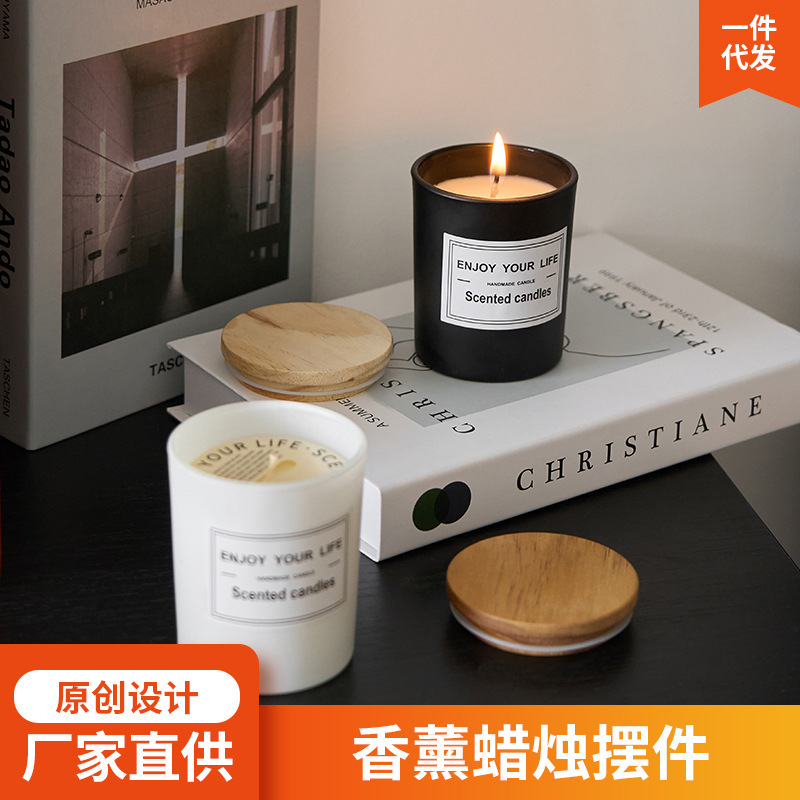 Aromatherapy Candle Cup Photo Ornaments Candlestick with Lid Black and White Two-color Indoor Fragrance Photography Posing Decorative Shooting
