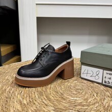 部分微瑕工厂清仓真皮新款厚底系带小皮鞋拼色乐福鞋高跟鞋短筒靴