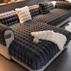Thick rabbit plush sofa cushion wholesale winter style warm non-slip imitation fur sofa cushion high-end sofa cover foreign trade