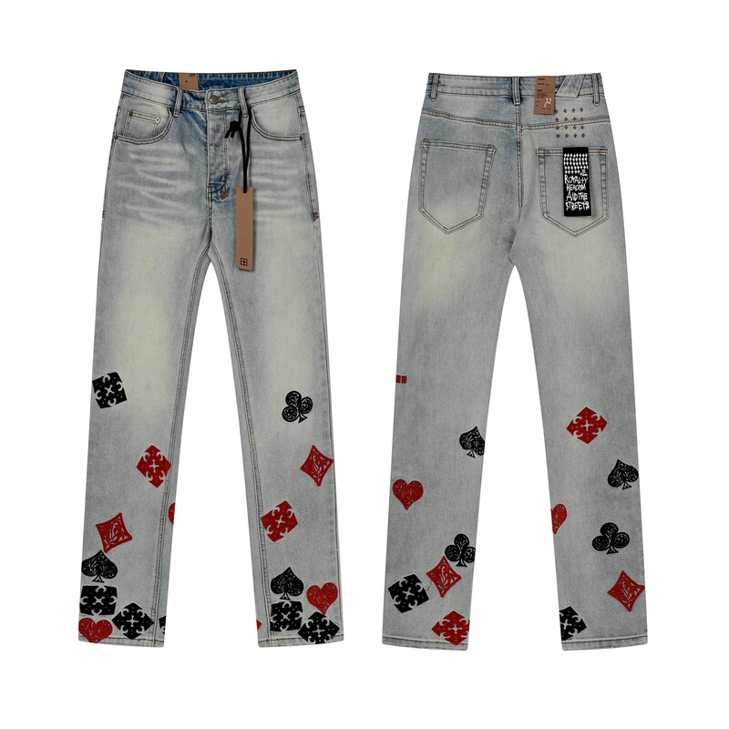 European and American Cross-Border Ksubi Jeans, Long Pants, Washed and Distressed, American Fashion, Embroidered, Heavyweight, Trendy Brand, High Street, Slim Fit