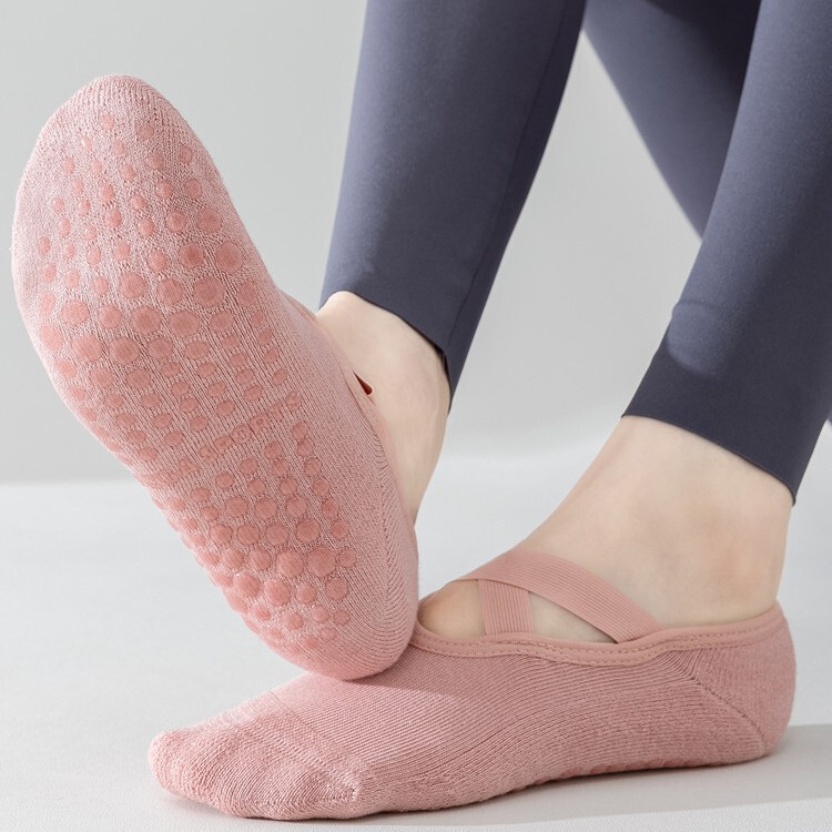 Cross-Strap Yoga Socks for Women, Thickeneded Soles, Glue Anti-Slip Professional Pilates Dance Fitness Sports Socks