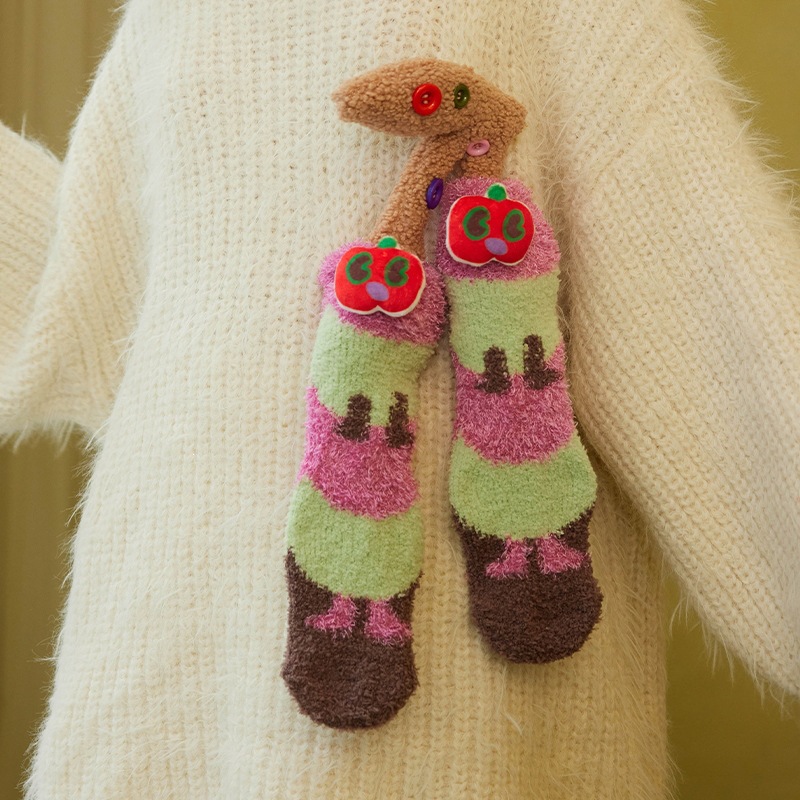 Calcetines de Piso de Caña Media para Mujer de Terciopelo de Coral Antideslizantes y Térmicos para Invierno