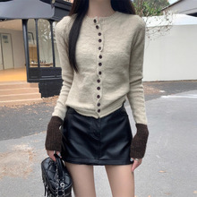 实拍 真实价 秋冬撞色针织衫女软糯开衫毛衣圆领长袖慵懒风上衣