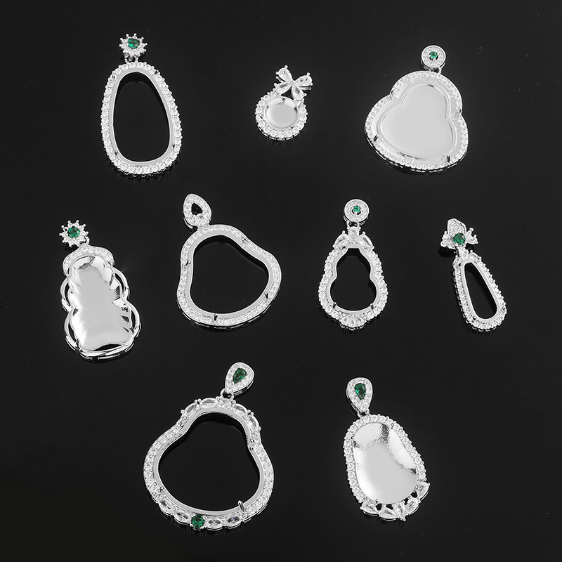 厂家直供铜镶嵌玉髓翡翠玉石佛公空托 玉佛项坠托 佛托佛牌吊坠托