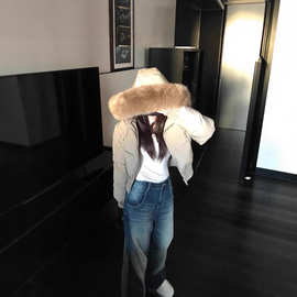 2025冬季新款大毛领连帽90白鸭绒收腰加厚短款羽绒服女小个子外套