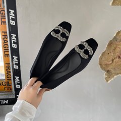 滨莉25秋冬新款法式单鞋女金丝绒浅口气质百搭黑色通勤职业平底鞋