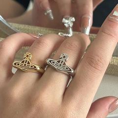 小眾個性韓潮土星星球十字架簡約時尚開口戒指ins冷淡風鏤空指環