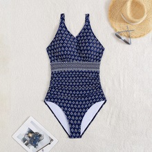 外贸跨境亚马逊欧美泳装双肩褶皱遮肚三角连体泳衣游泳女