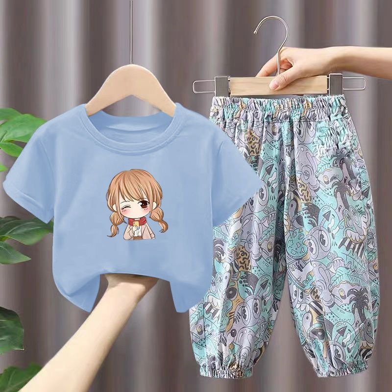 儿童套装新款女童短袖夏装女宝宝洋气衣服中大童宽松休闲两件套装