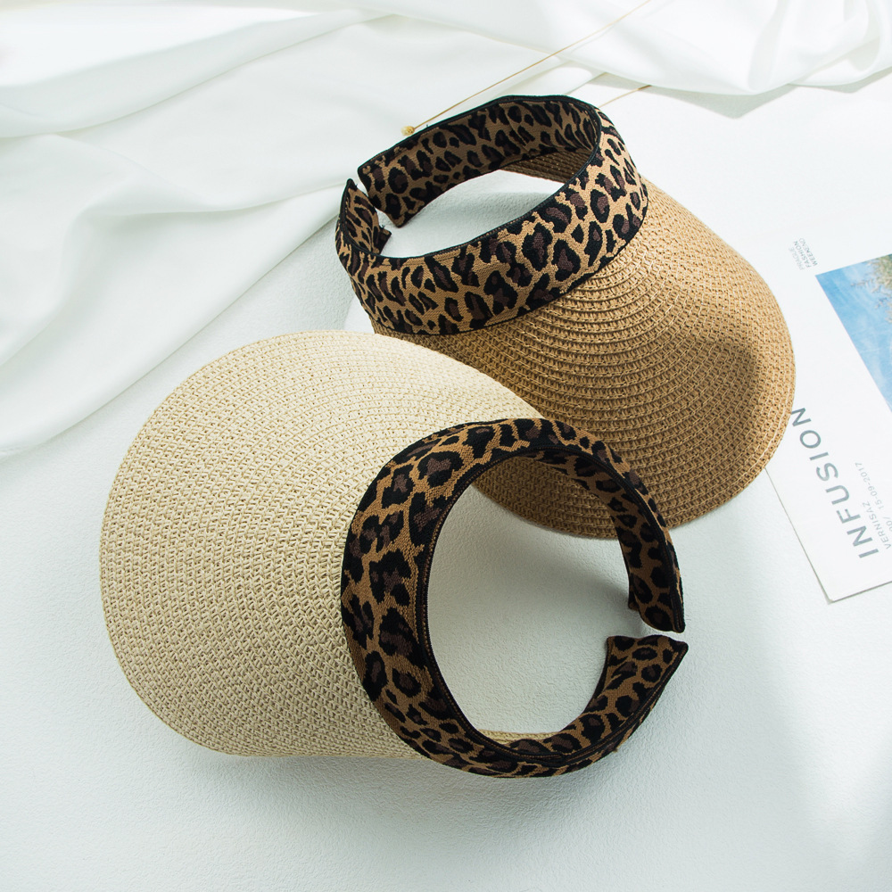 Wholesale Korean Sun Hat Small Leopard Print Straw Hat Empty Top Cap Summer Sunshade Beach Hat display picture 1