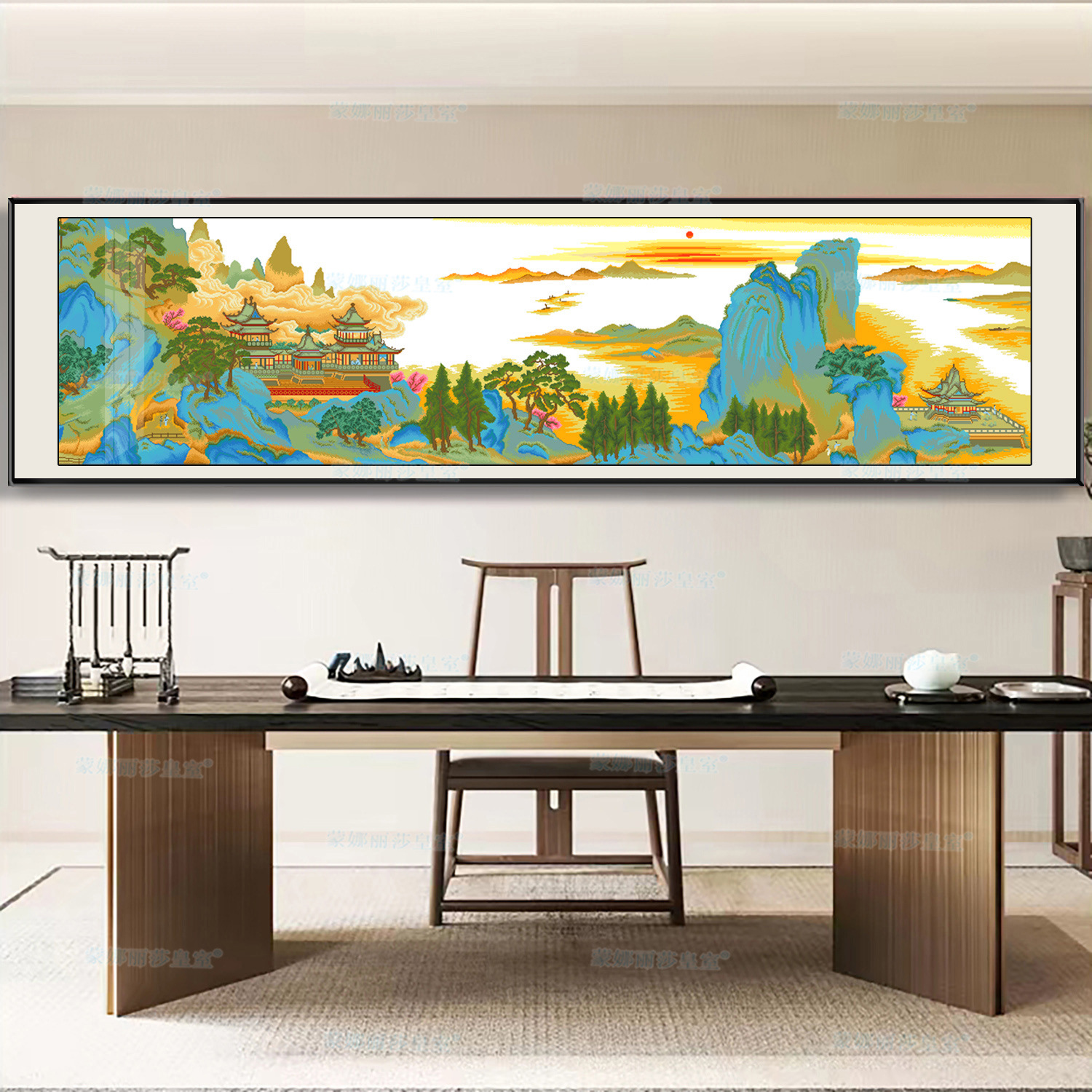 Auténtica Mona Lisa Royal punto de cruz Lingyan Pabellón tela seda antigua Nuevo hilo bordado salón paisaje pintura decorativa image 2
