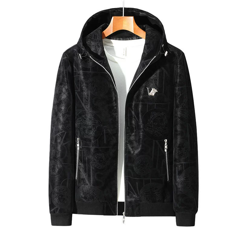 Men's jacket with hood, elite rostometer, autumn trend set, European style, slim fit, 2022