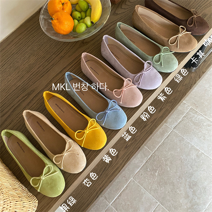 Ludake Is so Beautiful~ Fairy-Style Round-Toe Bow Flat Shoes, Korean-Style Gentle and Versatile Ballet Shoes