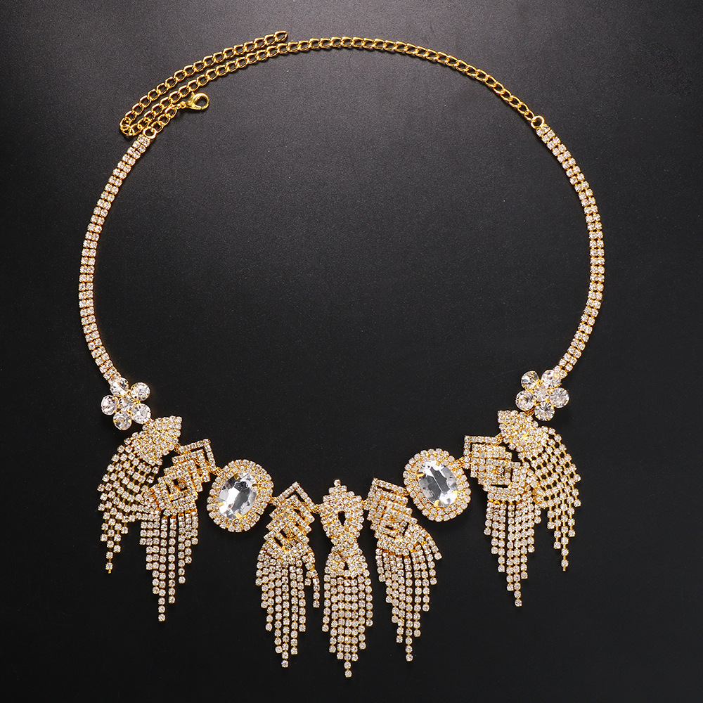 Venta caliente transfronteriza rhinestone tocado femenino europeo y americano brillante lujo borla rhinestone diadema Cadena de pelo tocado